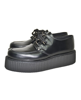 Nevermind Creepers in smooth black leather with double rubber sole – sleek, durable, and iconic.
