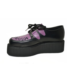 Nevermind Creepers in black leather & purple leather – double sole – bold statement style