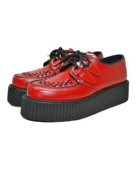 Creepers Nevermind in red smooth leather – double sole, punk and alternative style, unisex.