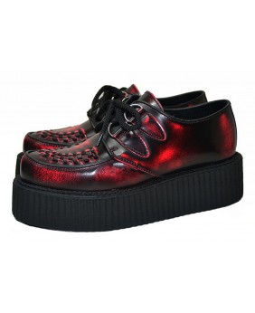 Creepers Nevermind in red/black leather – double sole, punk and alternative style, unisex.