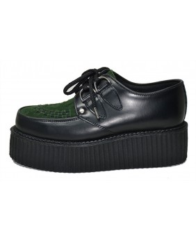 Nevermind Creepers in black leather and green suede with double rubber sole.