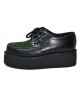 Nevermind Creepers in black leather and green suede with double rubber sole.