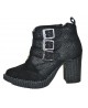 Black High-Heel Embossed Leather Boots with Metal Buckles – Nevermind