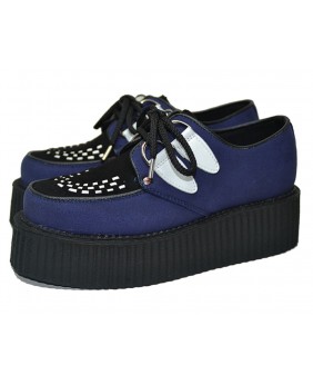 Creepers Nevermind en ante azul y negro con detalles blancos – estilo alternativo audaz e icónico