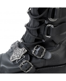 Bottes gothiques vegan à plateforme noires avec gravures celtiques et Mjölnir – Style viking industriel – Nevermind