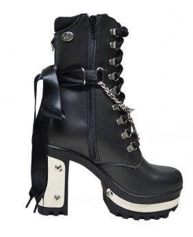 Bottines gothiques vegan noires à talon métallique, ruban et chaîne – Nevermind