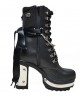 Vegan Gothic Black Boots with Metal Heel, Chain and Satin Ribbon – Nevermind