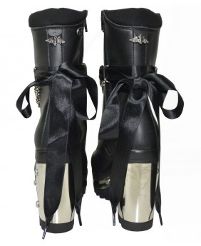 Bottines gothiques vegan noires à talon métallique, ruban et chaîne – Nevermind