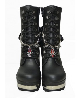 Vegane Gothic-Stiefeletten in Schwarz mit Metallabsatz, Kette und Satinband – Nevermind
