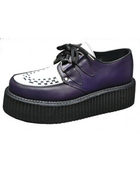 Creepers Nevermind en cuir violet et blanc – double semelle, esprit punk et alternatif, unisexe.