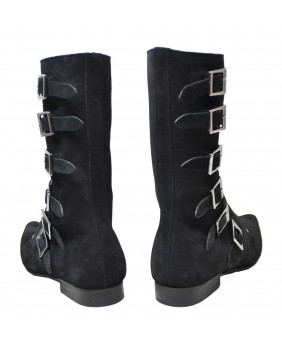 Schwarze Gothic-Stiefel aus Wildleder mit 6 Metallschnallen – Dark Aristocratic Style – Nevermind