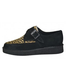 black and leopard Pointed creeper shoe in suede leather and bovine fur with single sole Nevermind