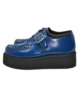 Creepers Nevermind cuir bleu lisse & boucle métallique.