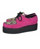 Nevermind double sole pink suede creepers with leopard cowhide – eccentric, bold, and underground.