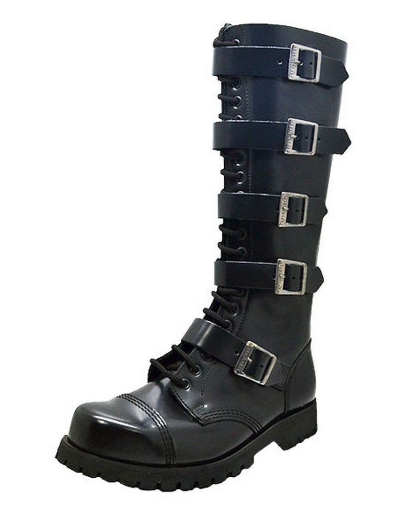 Rangers Nevermind 20 occhielli in pelle nera con 5 fibbie metalliche – stile alternativo deciso.