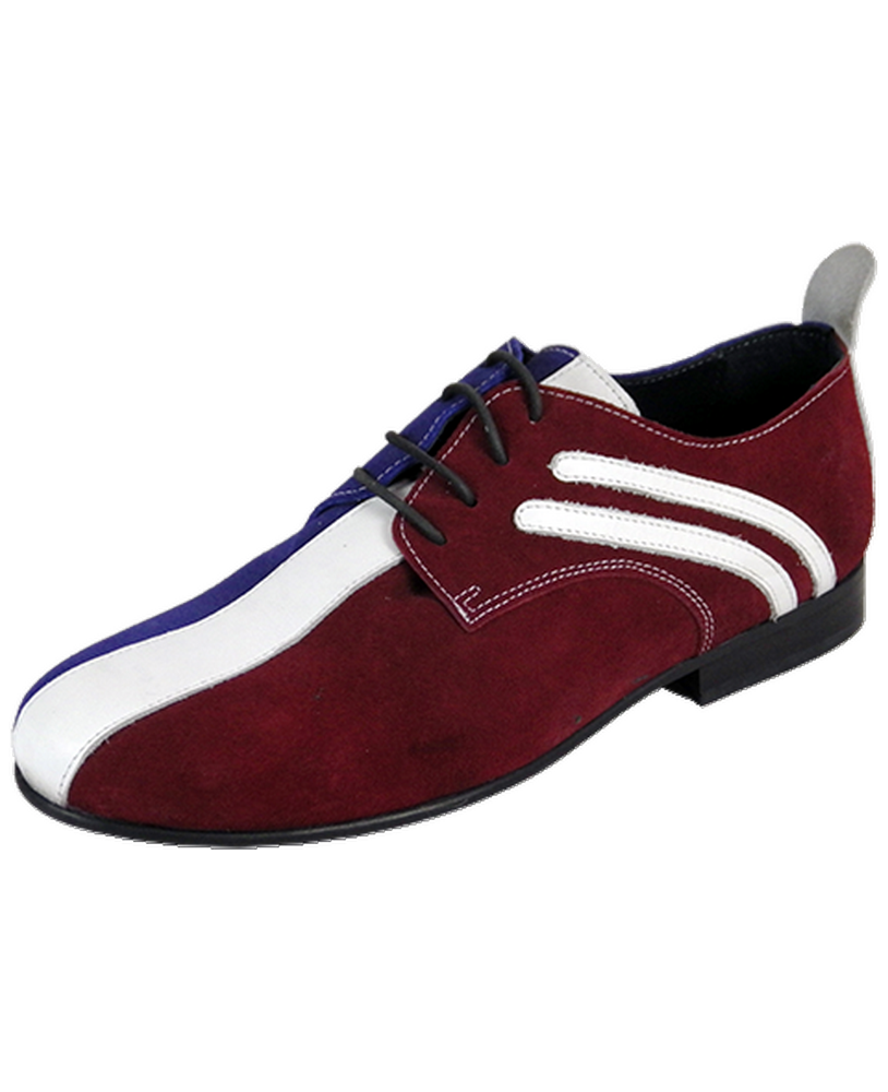 Zapato de bolos burdeos & azul, detalles blancos, suela Néolite.