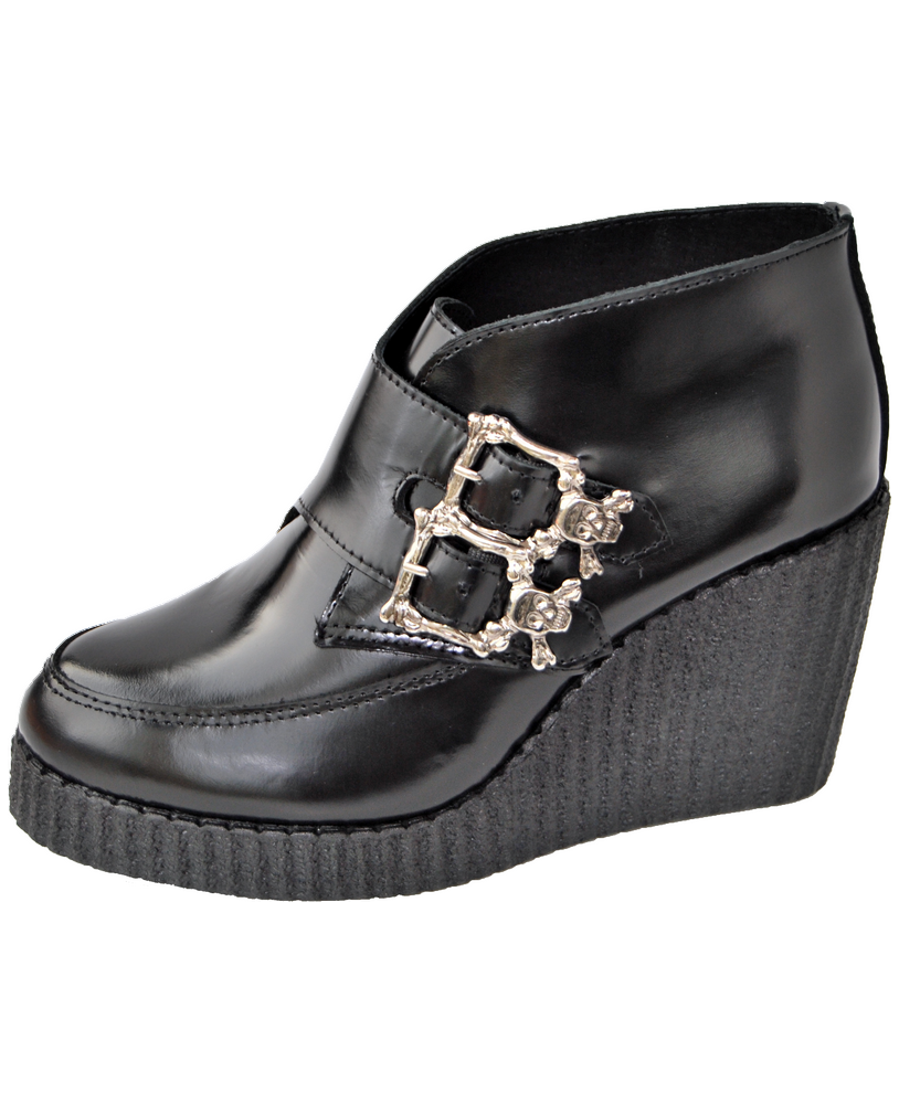 Zapatos de cuña compensadas Nevermind cuero negro – estilo Gothic Rock