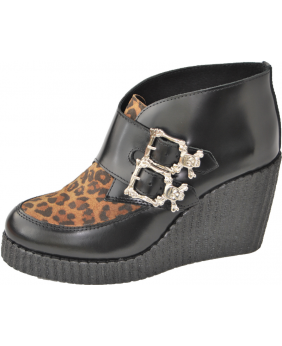 Chaussures compensées cuir noir et léopard Nevermind – style Glam Rock