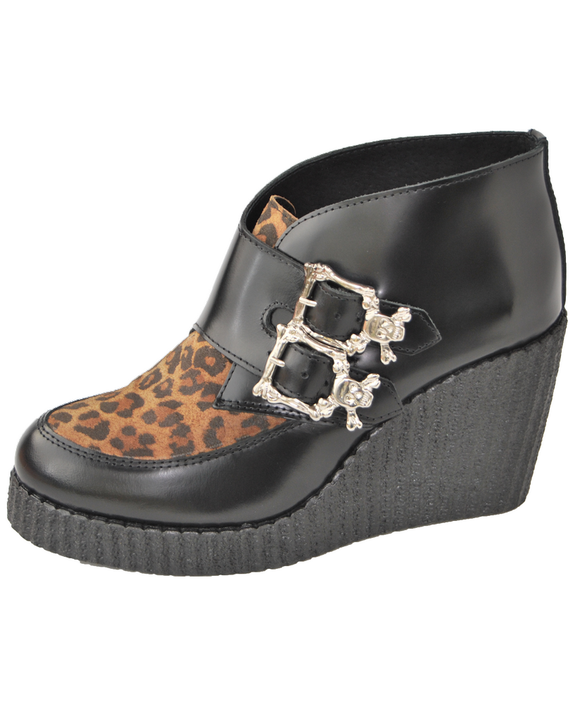Nevermind black leather leopard wedge shoes – Glam Rock style