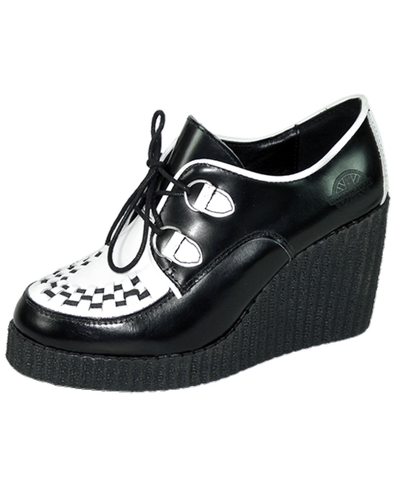 Nevermind Keilabsatzschuhe Leder Schwarz Weiß – Stil Rockabilly Ska