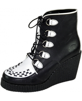 Nevermind – botines de cuña negros & blancos con cordones damero