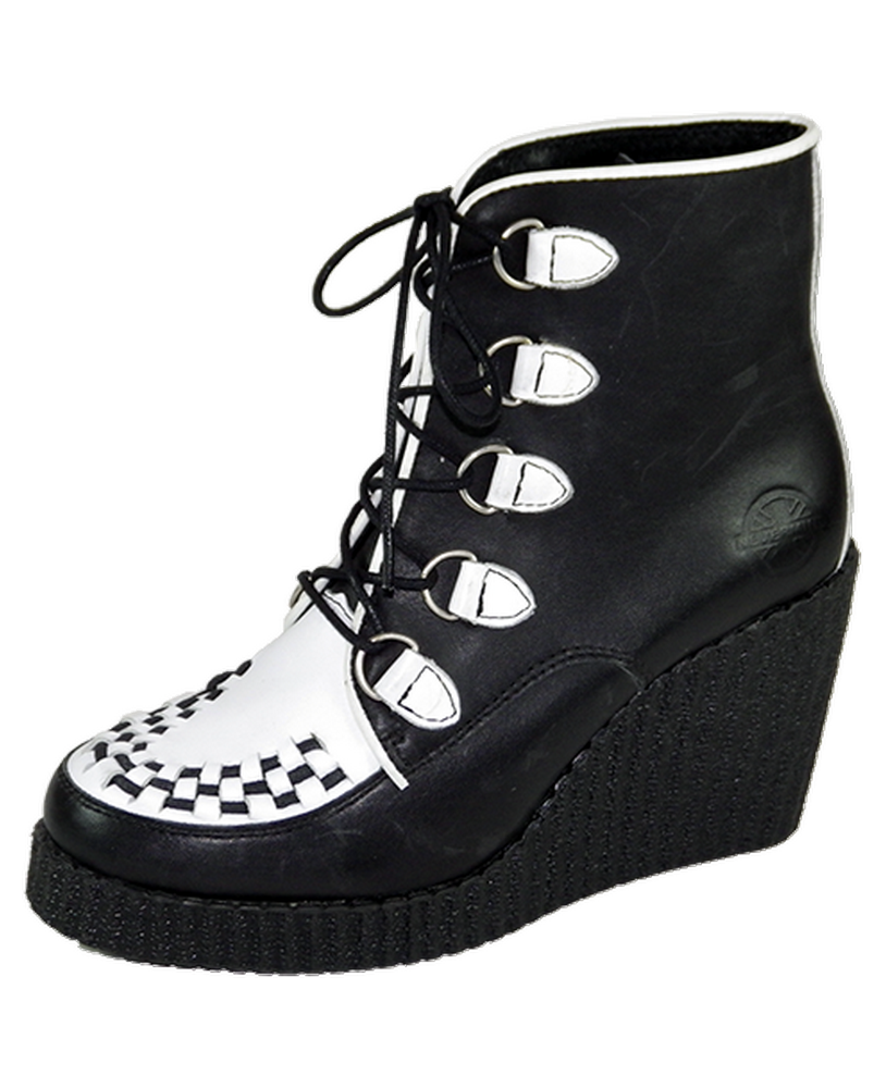 Nevermind – botines de cuña negros & blancos con cordones damero