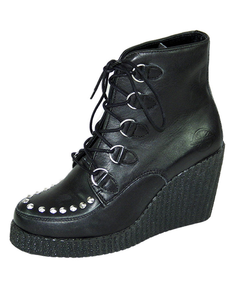 Nevermind – bottines compensées en cuir noir, empeigne cloutée