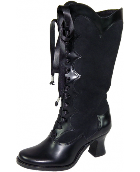 Bottes victoriennes en cuir et daim noir à talon – élégantes, gothiques et intemporelles.