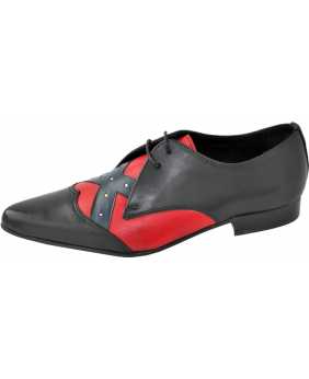 Nevermind – Oxford in black and red leather, elegant two-tone finish.