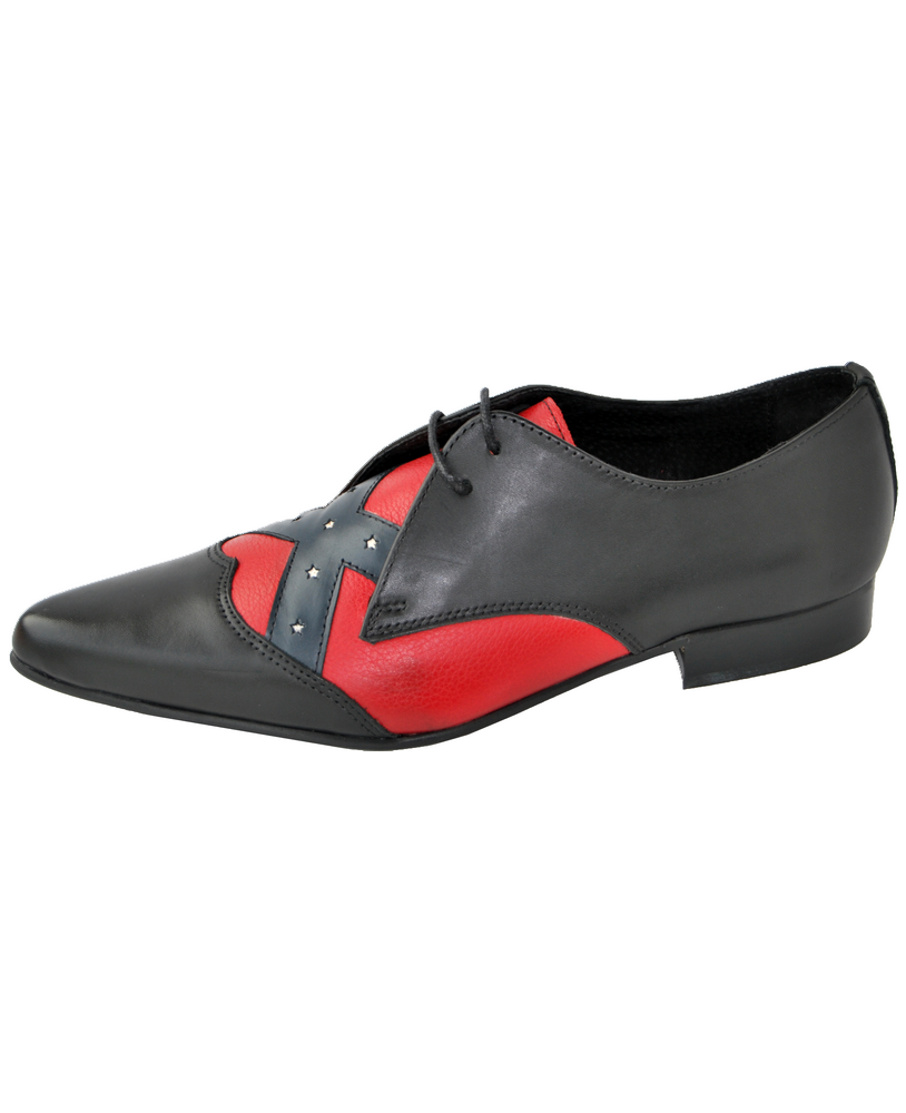 Nevermind – Oxford in black and red leather, elegant two-tone finish.