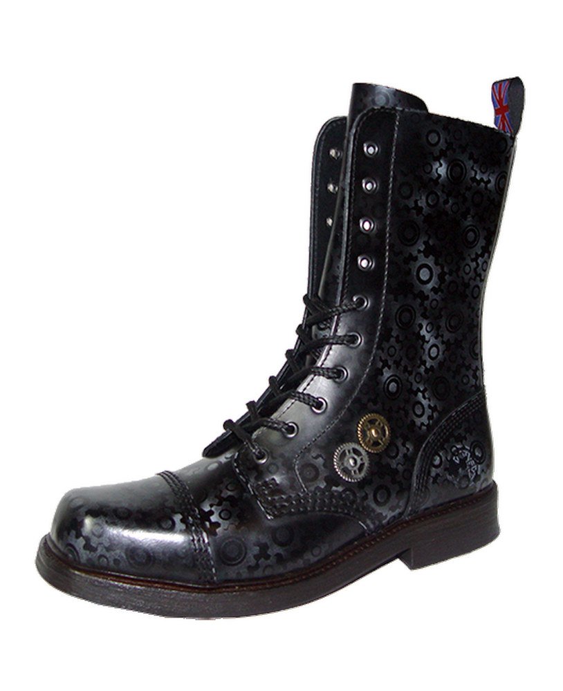 Nevermind Rangers 10 eyelets in black leather – steampunk & industrial boots.