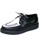 Creepers Nevermind a punta bianco e nero con motivo a scacchiera e occhielli metallici.