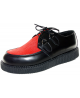 Einfache Nevermind Creepers aus schwarzem Leder und rotem Rinderfell mit Kreppsohle.