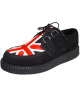 Black suede creepers with genuine red leather Union Jack – British rock spirit and underground heritage.