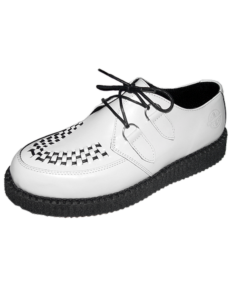 Nevermind single-sole creepers in white leather with black weave.