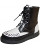 Black & white creeper boots with woven vamp and 3 cm sole.