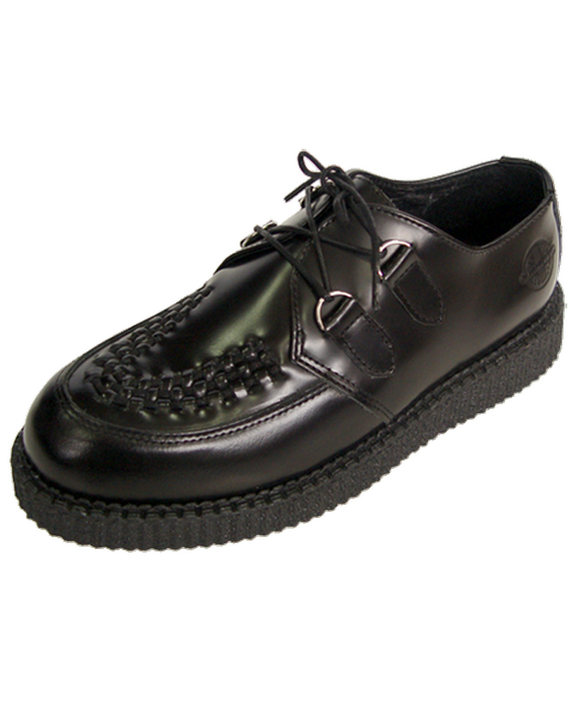 Nevermind single sole creeper, all-black with smooth leather and woven toe