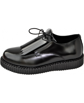 Creepers Nevermind semelle simple cuir noir – version avec languette frangée.