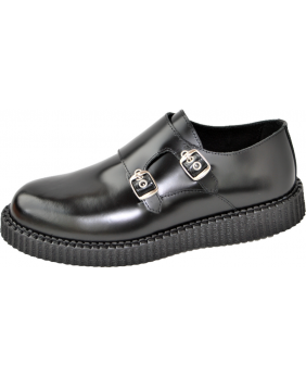 Creepers Nevermind semelle simple en cuir noir avec double boucle – style monk strap alternatif.