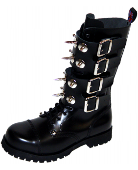 Rangers 14 occhielli pelle nera con fibbie e borchie cromate