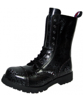 Nevermind Rangers 10 eyelets in black leather with gear embossing – industrial & alternative boots.