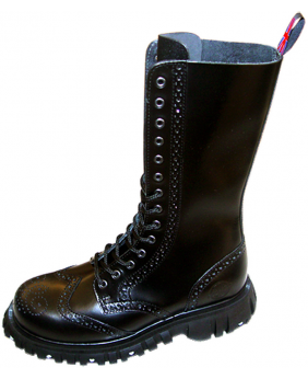 Rangers 14 occhielli Nevermind in pelle nera, con dettagli brogue e suola spessa – stile gotico elegante.