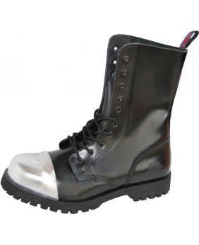 Nevermind Rangers 10 eyelets black leather with silver toe – robust alternative boots.