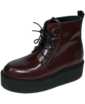 Creepers Nevermind cherry leather & velvet, double sole, rear velvet band.