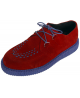 Creepers Nevermind einfache Sohle rotes Wildleder mit blauer Sohle, Schnürung und Flechtung.