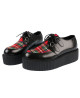 Nevermind Creepers in smooth black leather with red/green tartan fabric insert and double black platform sole.