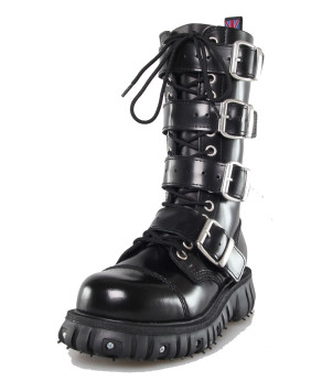 Rangers 14 œillets Nevermind – cuir noir – sangles & semelle rivetée – style cyber-goth