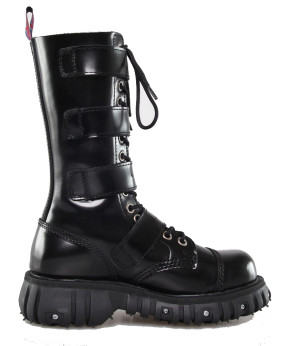 Rangers 14 eyelets Nevermind – black leather – straps & riveted sole – cyber-goth style