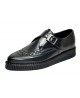 Pointed toe creepers in smooth black leather with buckle – Nevermind