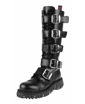Nevermind 20-Loch-Stiefel aus Leder mit Schnürung, Schnallen und genieteter Profilsohle.
